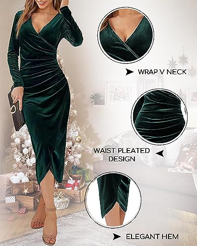 Joligiao-Mujeres-Cuello-en-V-Manga-Larga-Vestido-de-Coctel-Vintage-Vestido-de-Fiesta-Largo-Vestido-de-Fiesta-de-Terciopelo-de-Talle-Alto-con-Pliegues-Elegante-Vestido-de-Noche-Verde-L