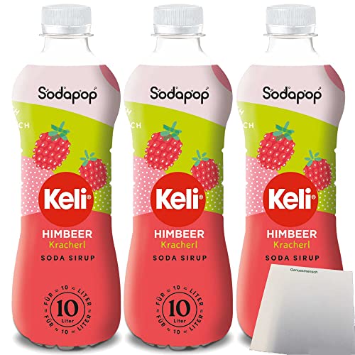 Sodapop Keli Sirup Himbeer für Wassersprudler 3er Pack (3x500ml Flasche) + usy Block