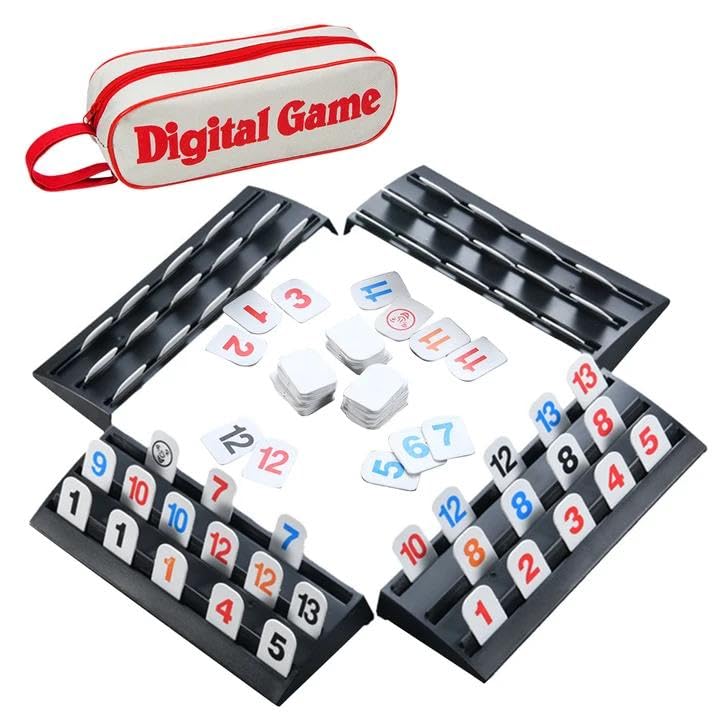 KBIBCK Rummy Cup Brettspiel Mini Rummy Reisespiel Mit Zahlen 106 Karten und 4 Kartenständer Tragbares ABS Mini Rummi Set für 2-4 Personen Reisespiele für Erwachsene und Kinder