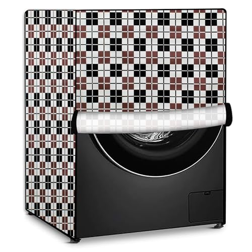 Image of Stylista Waterproof Front Load Washing Machine Cover Compatible for Haier 8 kg, Checkered Pattern Grey