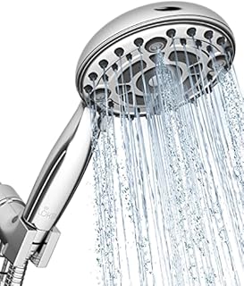 LOKBY High Pressure 6-Settings Shower Head with Handheld - 5'' Powerful Detachable Shower Head Set for Low Water Pressure - 59'' Stainless Steel Hose - Tool-less 1-Min Installation - Chrome