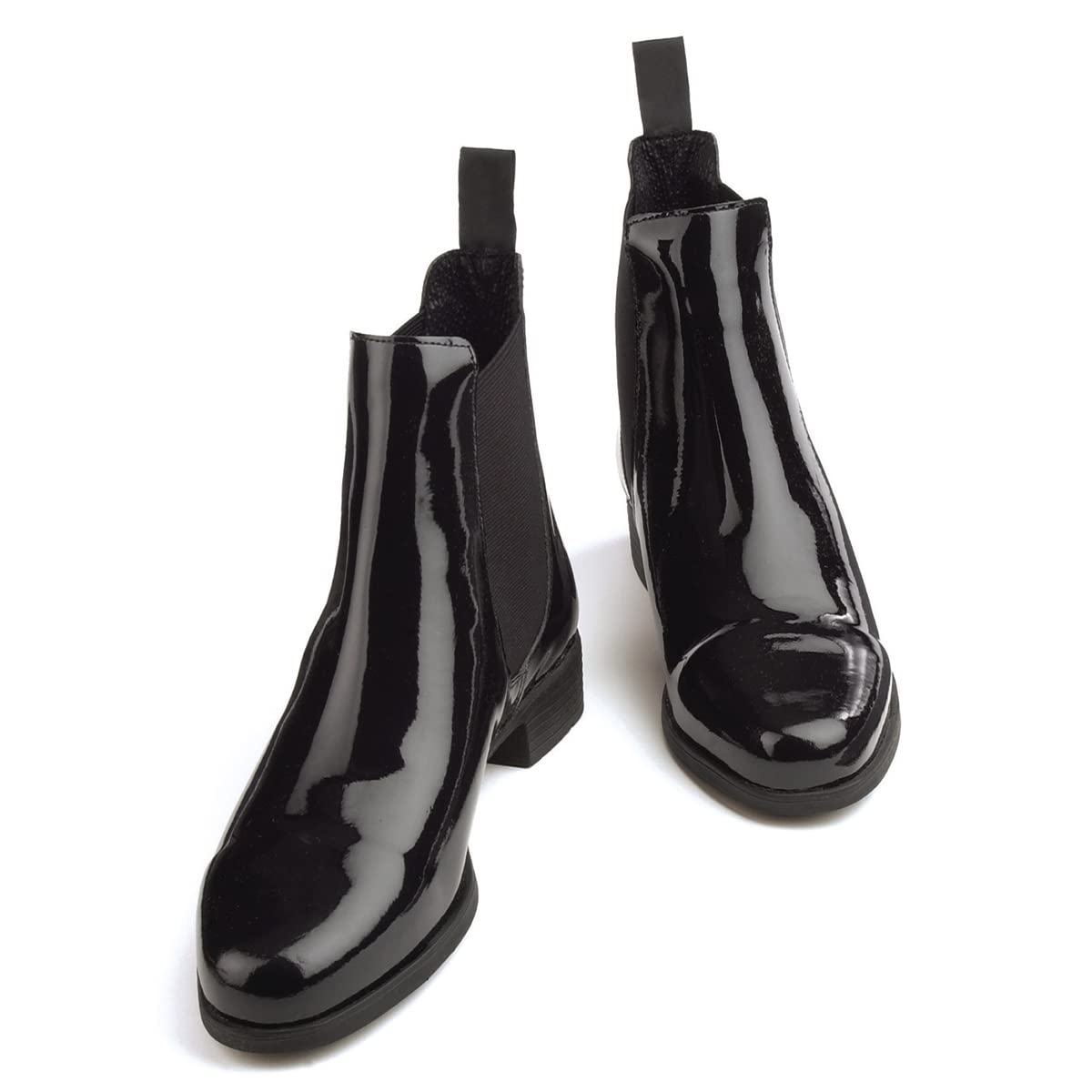 Ovation Women's Equestrian Leather Classic Style Ankle Low Heel Slip On Finalist Elastic Side Patent Jod Boots, Black, 8.5