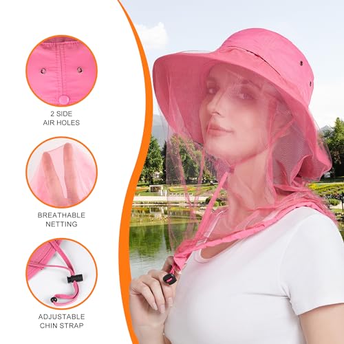 Image of Mosquito Head Net Hat - Bug Cap UPF 50+ Sun Protection with Hidden Netting for Beekeeping Hiking Women