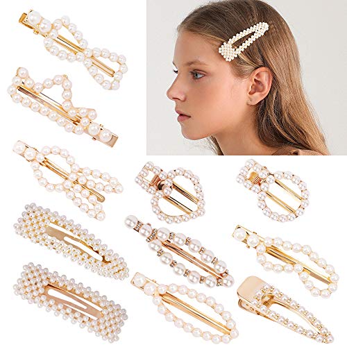 BAHABY 11 Pack Pearl Hair Clips for Women Hair Clips Gold Pearl Hair Pins Handmade Hair Barrettes for Women