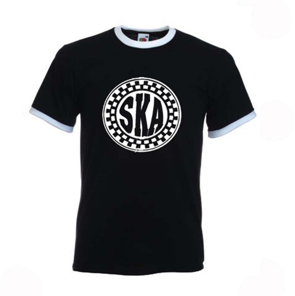 Tribal T-Shirts Men's Black Ska 2 Tone Ringer T-Shirt (Large)