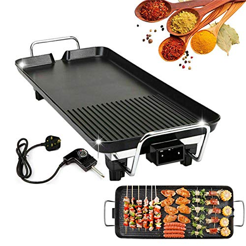 Electric Smokeless Table Top Grill, BBQ Griddle Non-Stick Barbecue Hot Plate for Kitchen Dinner Party Camping Festival Cooking, Large Size - 48 x 27 x 8 cm