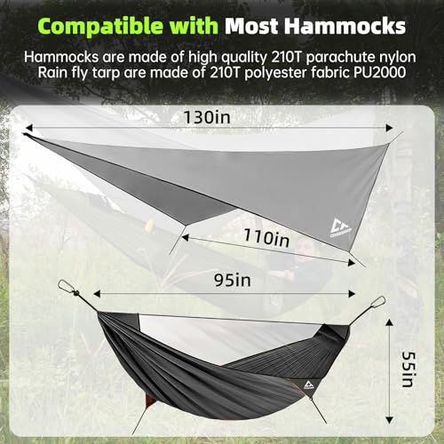 Image of Camping Hammock with Mosquito Net and Rain Fly Tarp - 2 Person Hammock Tent, Portable Parachute Nylon Hammock for Outdoor, Hiking, Backpacking, Backyard, Travel (Hold Up to 500lbs) - Black
