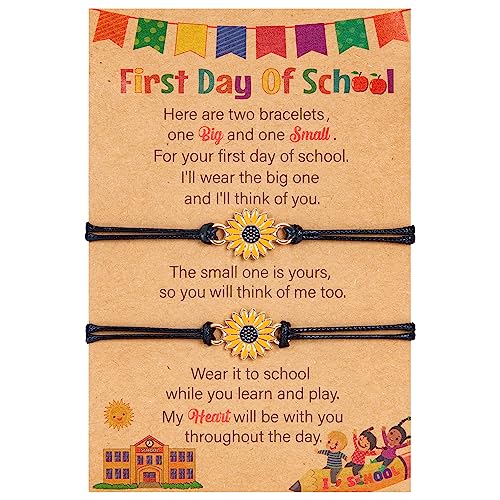 Image of EOBOH First Day of School Bracelet Mommy and Me, Prek Matching Wish Bracelets Set, Adjustable Bracelet for Boys Girls Gifts Stuff Bulk