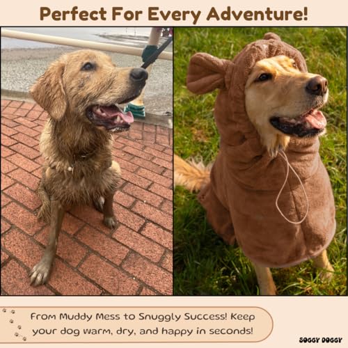 SOGGYDOGGY® UK: Luxuriöser Hunde-Trocknungsmantel, super saugfähiger Mikrofaser-Hunde-Bademantel mit Kapuze, schnell trocknend in Minuten, dicker & weicher Bademantel - Bad, Pflege & Reise, bedeckt