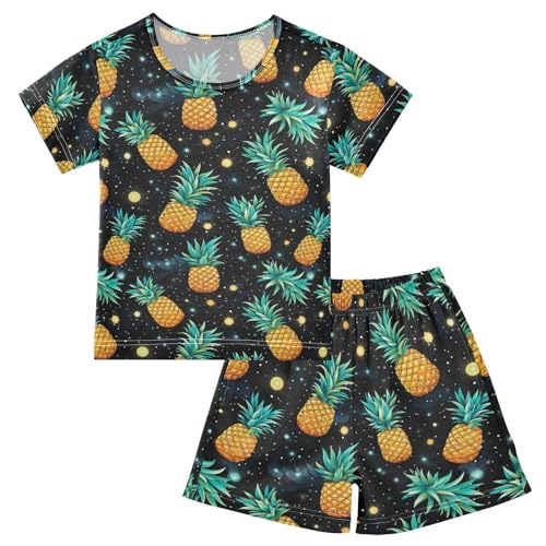 ALAZA Pineapples Stars Pajama Set Short Sleeve Sleepwear Soft Lounge Nightwear