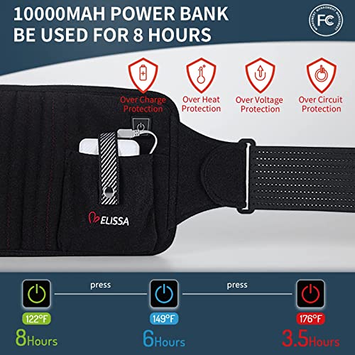 Melissa Cordless Heating Pad For Back Pain Relief, Portable Wrap With Adjustable Strap For Cramps, Waist, Lumbar, Abdomen, Electric 3 Heat Settings Rechargeable With 10000Mah Battery - Black #TOP4