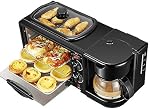 3-in-1 La station de petit-déjeuner, comprend une cafetière, un gril nonick, et 4-Slice Grille-pain Four, fabricant de petit déjeuner polyvalent pour les appartements Kitchenettes, Noir