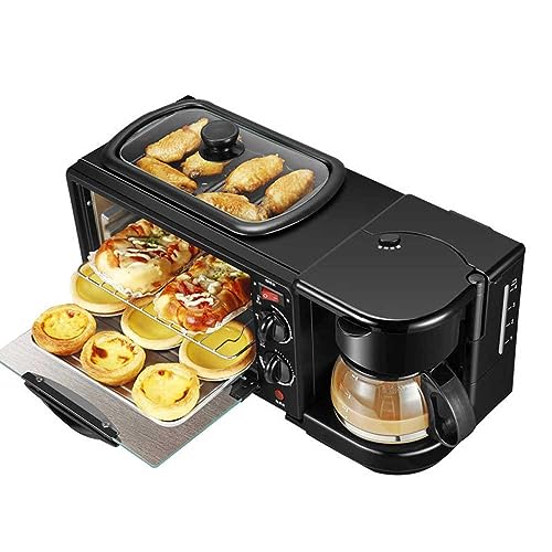 3-In-1 Breakfast Station Includes Coffee Maker Non-Stick Griddle And 4-Slice Toaster Oven Versatile Breakfast Maker for Apartments Kitchenettes Black