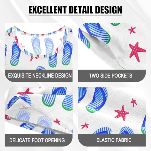 Starfish Sandal White Pajama Set Short Sleeve Summer Pajamas Sleepwear Nightwear Set Cotton 5Y4