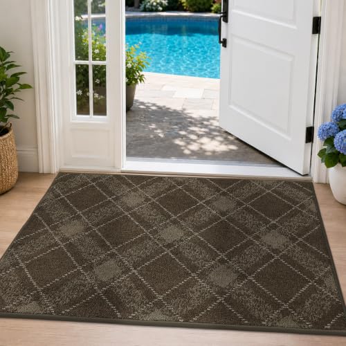 Cosy Homer Door Mat Non-Slip Washable Entrance 32"x48" Checkered Brown by COSY HOMEER - Used condition - CA$37.71