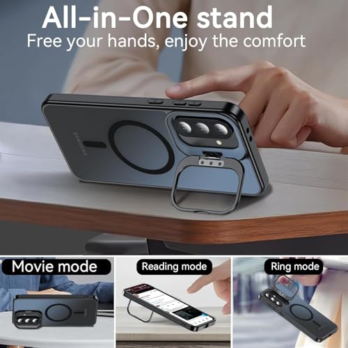Image of DIZORO Samsung Galaxy A17 Case Compatible with Wireless Charging, with Camera Stand, Military Grade Drop Tested,Translucent Hard Back Soft Edge Back Cover (Black)