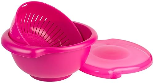 Hutzler 3-in-1 Berry Bowl Keeper, Colander & Container, Keeps Berries Fresh Longer, 1 Quart Capacity (Raspberry)