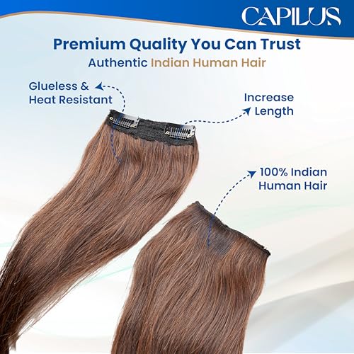 Image of Capilus Natural Human Hair Clip-In Side Patches (Natural Brown, 14 inch) Extensions for Women & Girls | 100% Indian Human Hair Volumizer.