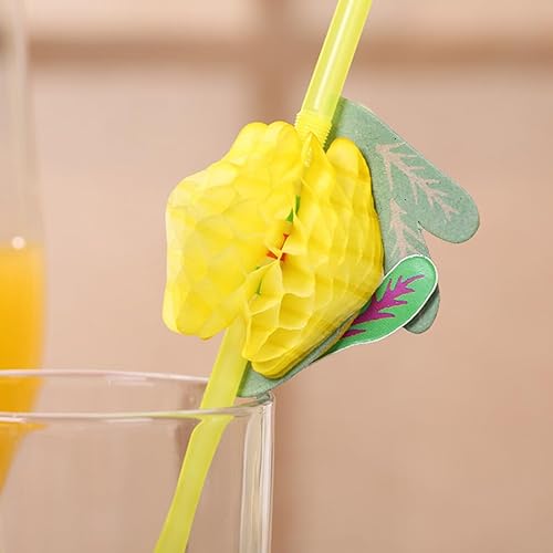 Miniatura 4 de Kichvoe Paquete de 60 pajitas de fiesta con temática hawaiana, agitadores de bebidas en forma de fruta para niños y niñas, pajitas de plástico