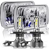 Pair 5x7 7x6 LED Headlights Hi-Lo Beam For 1982-2012 Ford E-150 E-250 E-350 Van,5x7 7x6 Inch Diamond Crystal Clear Semi Sealed Beam Glass Lens Housing Headlights,H4 LED Bulbs,6000K Cool White
