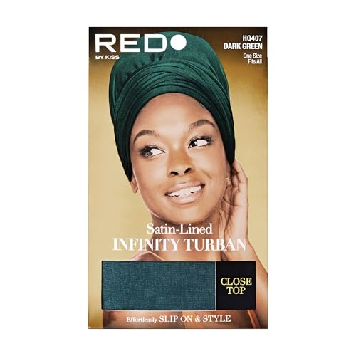 Red by Kiss Satin Lined Infinity Turban – Slip-On Head Wrap, Soft & Breathable Jersey Fabric, Open & Close Top Options