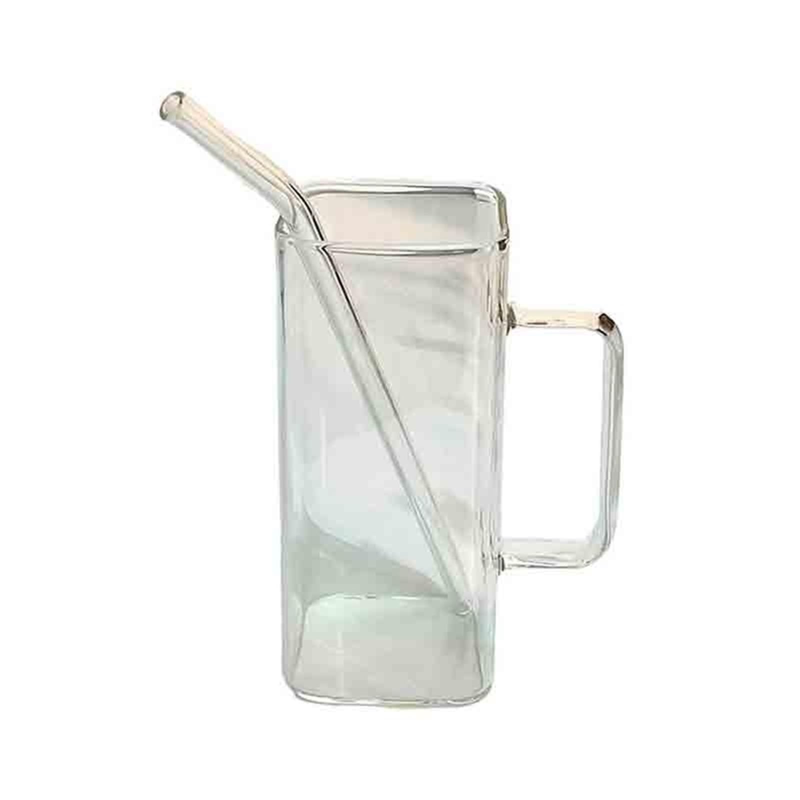 Verres à eau carrés 450ml avec anse colorée et paille en borosilicate