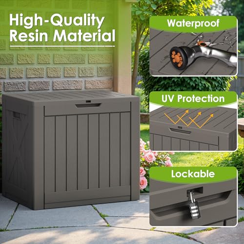 Image of Greesum 40 Gallon Outdoor Deck Box, Resin Storage Chest, Dark Brown