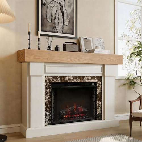 LXWZHK Red Oak Fireplace Mantel Shelf, 72x8x6 Solid American Oak Wood Floating Shelf Over the Fireplace, Wall-Mounted Rustic Mantel, Natural Color