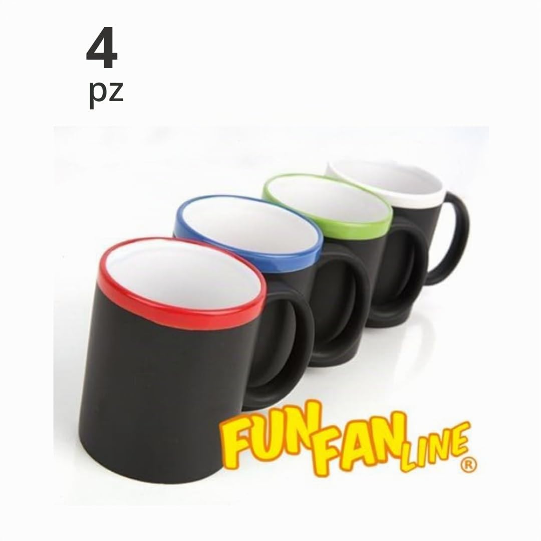 Set da 4 Tazze in Ceramica con Lavagna e Gessetti | Tazze da Caffè o Tè per Scrivere Messaggi Originali | Regalo Divertente per Amici, Famiglia e Bambini | Perfetto per Disegnare