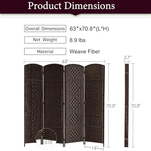 RHF-6-ftTall-Room-Divider-Room-Dividers-and-Folding-Privacy-Screens-157-Privacy-Screen-4-Panels-Room-Divider-Wall-Partition-Dark-Coffee RHF 6 ftTall Room Divider Room Dividers and Folding Privacy Screens 157 Privacy Screen 4 Panels Room Divider Wall Partition Dark Coffee