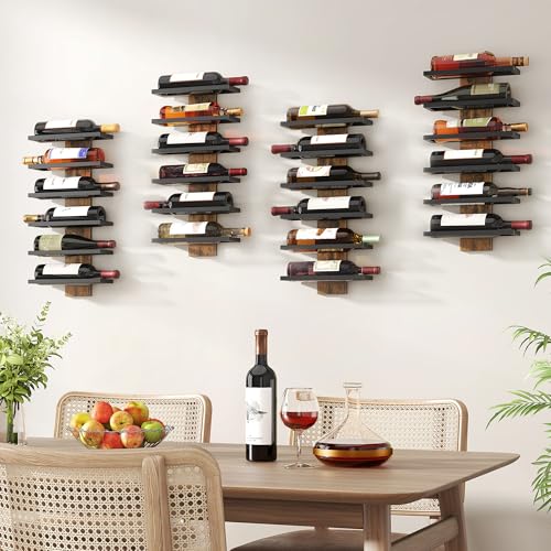 Image of Hoctieon 2-Set 6 Tier Wall Mount Wine Rack, Wall Mounted Wine Bottle Racks for Display and Storage, Hanging Bottle Holder, for Living Room, Dining Room, Bar, Wine Cellar, Rustic Brown