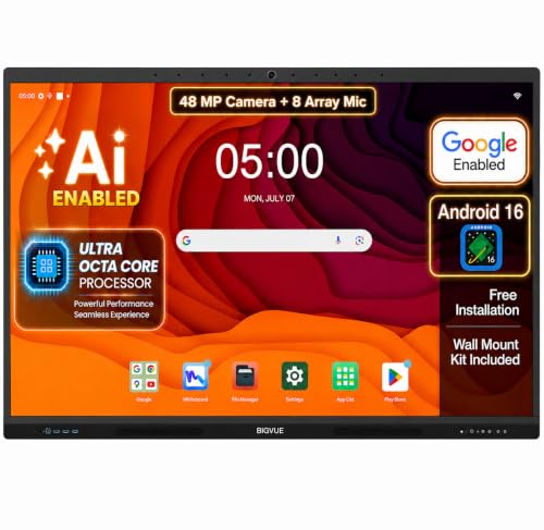 Image of BIG VUE Pro 65 inch Android 16 Interactive Television, 4K UHD Google EDLA + AI Enabled Flat Panel Digital Board, Ultra Octa-Core Processor, 48MP Camera, 8GB RAM + 128GB ROM for Teaching & Office Use