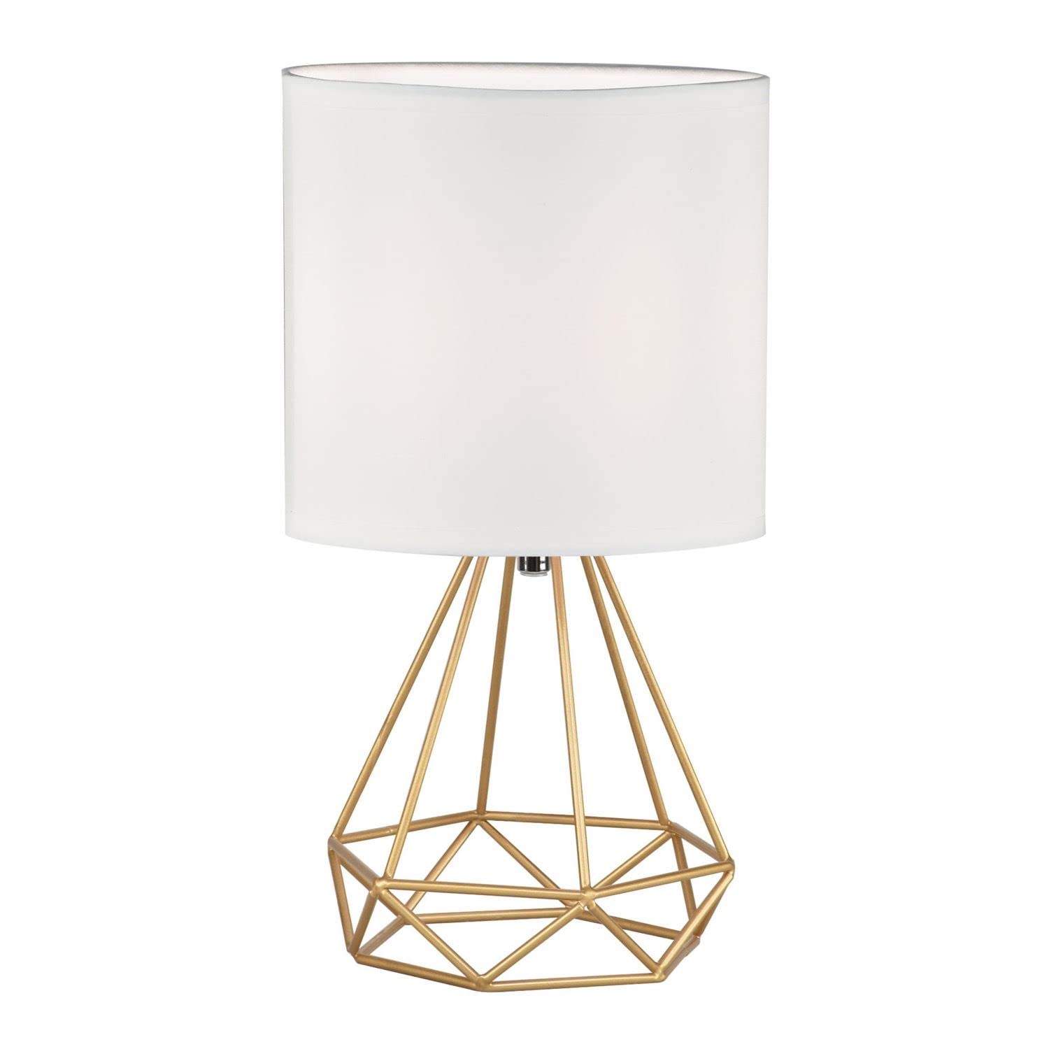Firstchoicelighting Gold & White Gold Table Lamp Or Bedside Light, Modern Geometric Design, White Fabric Shade, 32Cm Height, Led Compatible