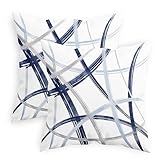 CaliTime Throw Pillow Cases Pack of 2 Cozy Fleece Arc-Shaped Abstract Geometric Lines Decorative Cushion Covers for Couch Bed Sofa Farmhouse Decoration 18 X 18 Inches Navy Baby Blue Grey