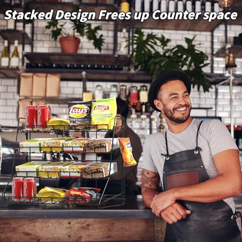 Black Metal Retail Display Rack - Countertop Snack Organizer Shelf, Merchandise Display Stand for Retail Store Supplies, Home Theatre Concession Stand
