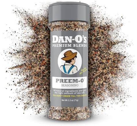Dan-O's Preem-O Seasoning, 2.5 oz Bottle, Meat Seasoning for Steak, Ribs, Chicken, Brisket and More, Sugar Free, Zero Calorie, Use this Spice Blend to Craft a Marinade, Dry Rub or Sauce
