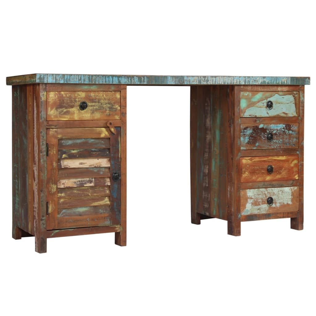 Schreibtisch aus Massivholz, 140 x 50 x 77 cm, 5 Schubladen | Vintage-Stil, abnehmbare Oberseite, umwandelbar in 2 Schränke, Schrankaufbewahrung