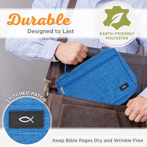 Image of Christian Art Gifts Polyester Bible Cover for Men & Women: Jesus Fish Patch