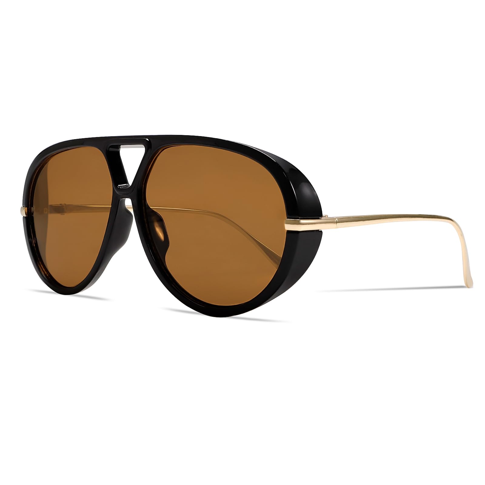 GUVIVI Retro Gold Aviator Sunglasses for Women Men, 2026 Metal Oversized 70s Aviators Black Sun Glasses