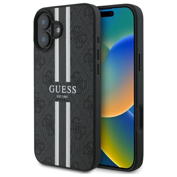 CG MOBILE Guess GUHMP16SP4RPSK Coque pour iPhone 16 6,1" Noir 4G Rayures imprimées