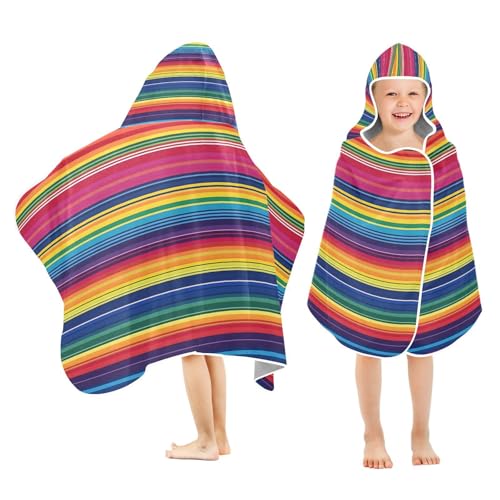 Kigai Rainbow Stripes Hooded Beach Towel for Kids Soft Absorbent Quick Dry Bath Towel with Hood Lightweight Toddler Shower Pool Bath Wrap for Boys Girls