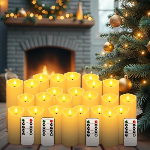 Image of 72 Pack Flameless LED Pillar Candles with Remote Controls, Battery Operated Candles with Timer Function, Dimmable Flickering 3D Wick for Wedding Centerpieces, Events, Parties and Home Decor (Ivory)