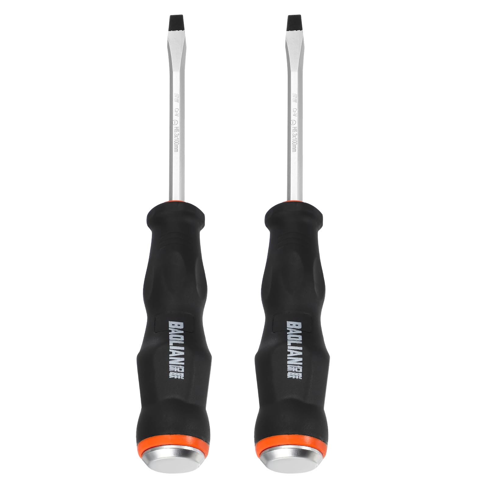 sourcing map 2Pcs Magnetic Slotted Screwdriver SL7 x 95mm CR-V Steel Go-Thru Flat Screwdrivers with Striking Cap for Industry and Automobile Repair