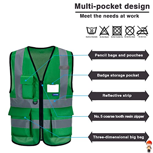 Image of green work vest | Green XL work vest with reflective strips, mic tabs and 7 pockets for property inspection and forestry; 21 color options.