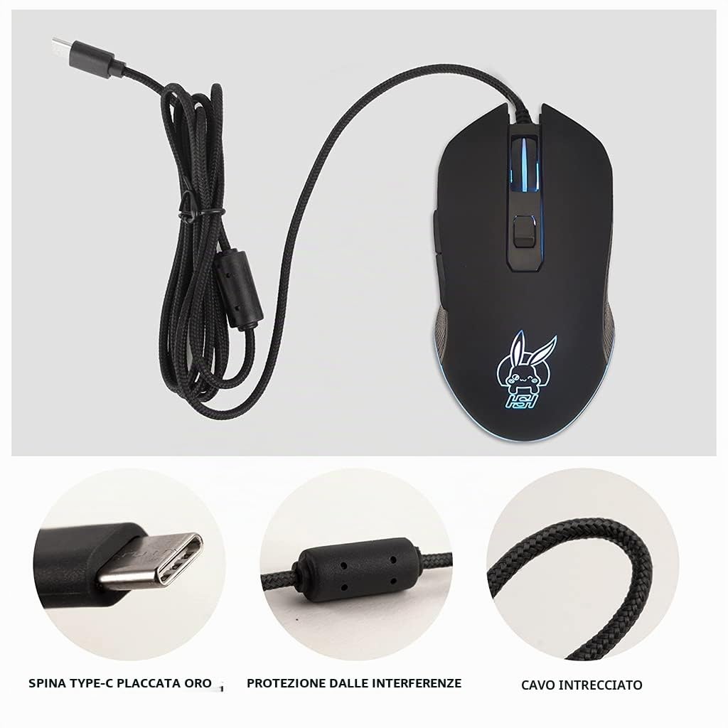 USB C Gaming Regolabile DPI 800-2400 Mouse Luce per PC Computer Portatile per Ufficio
