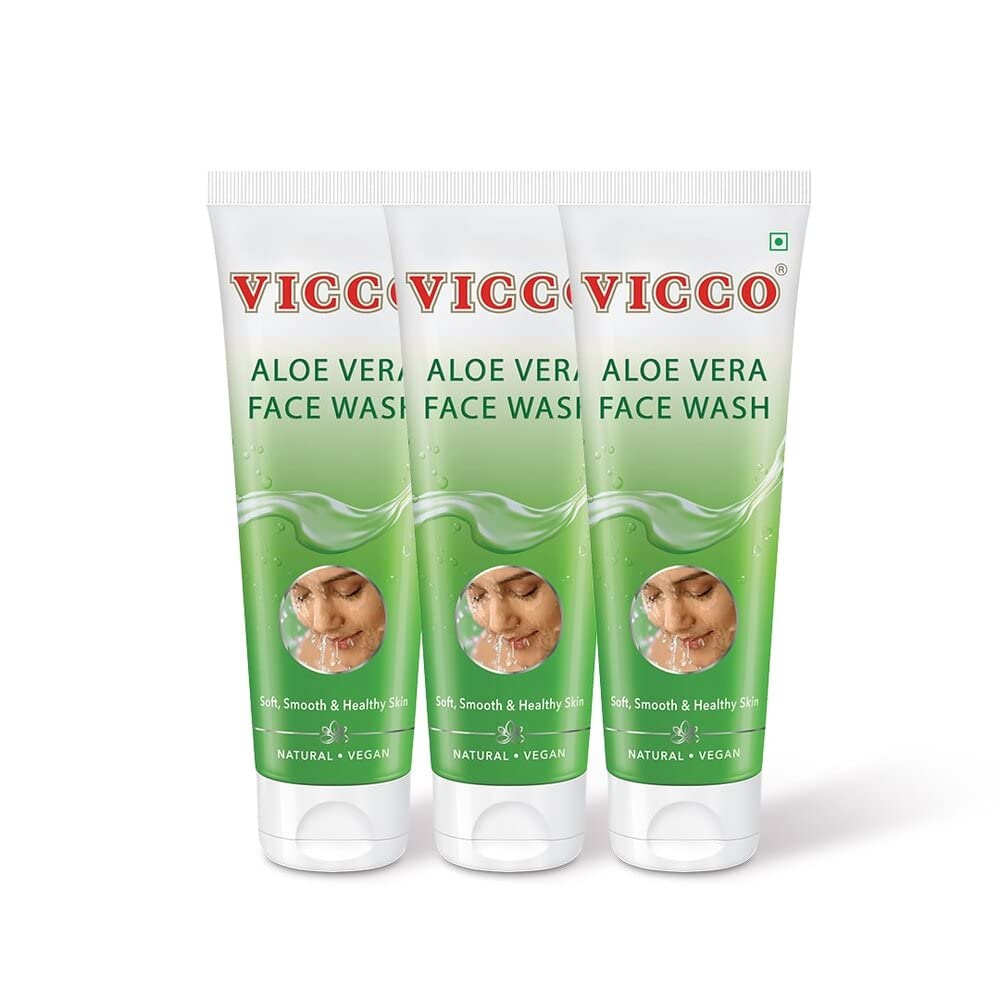 Vicco Aloe Vera Face Wash, Pure Aloe Vera Extracts, Soft, Smooth & Healthy Skin, Fights Pimples & Acne, Suitable for All Skin Types, Pack of 3 (70 gm)