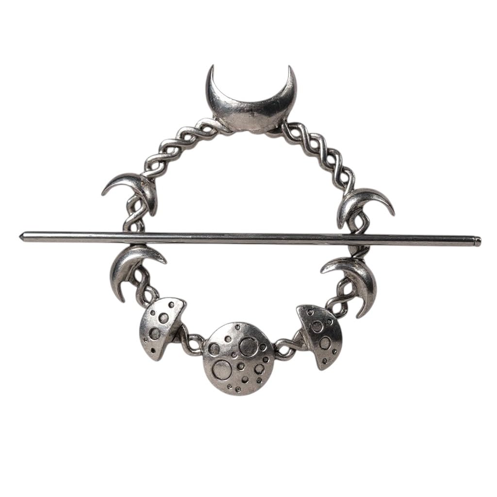 Moon Phase Hair Slide with Stick, Celtic Knot Crescent Moon Hair Pin for Women, Antique Silver Plated Zinc Alloy Barrette, Boho Goth Witchy Hair Accessories for Long/Thick Hair