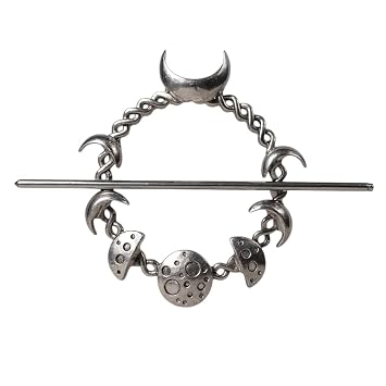 Moon Phase Hair Slide with Stick, Celtic Knot Crescent Moon Hair Pin for Women, Antique Silver Plated Zinc Alloy Barrette, Boho Goth Witchy Hair Accessories for Long/Thick Hair