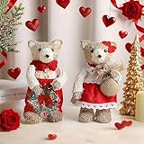 Lulu Home 2 Packs Valentine's Day Decorations, Xmas Bears Tabletop Ornaments for Mantel Fireplace Window Sill Holiday Christmas Indoor Decor & Gifts
