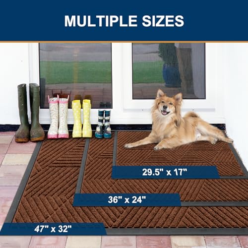 Image of Smiry Front Door Mat Outside Entrance, Heavy Duty Sturdy Natural Rubber Doormat, Trap Dirt and Moisture, Easy Clean Low Profile Mats for Indoor Outdoor Entry, Irregular Triangle (29.5x17, Deep Coffee)